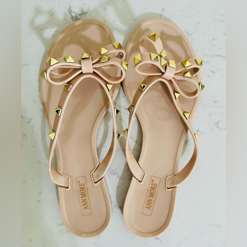 NWOT- Women's Nude Sandals with Gold Studs - Size 8